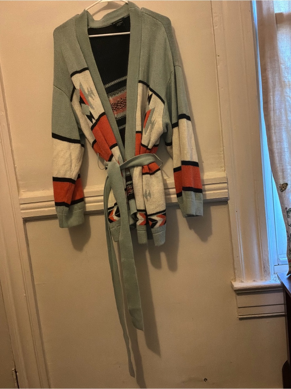 Wrangler Retro  Green Aztec Knit Cardigan with Orange and White Accents